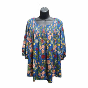Terra & Sky Women’s Floral Tunic Top Blue Boho 3/4 Sleeve 4X JC558